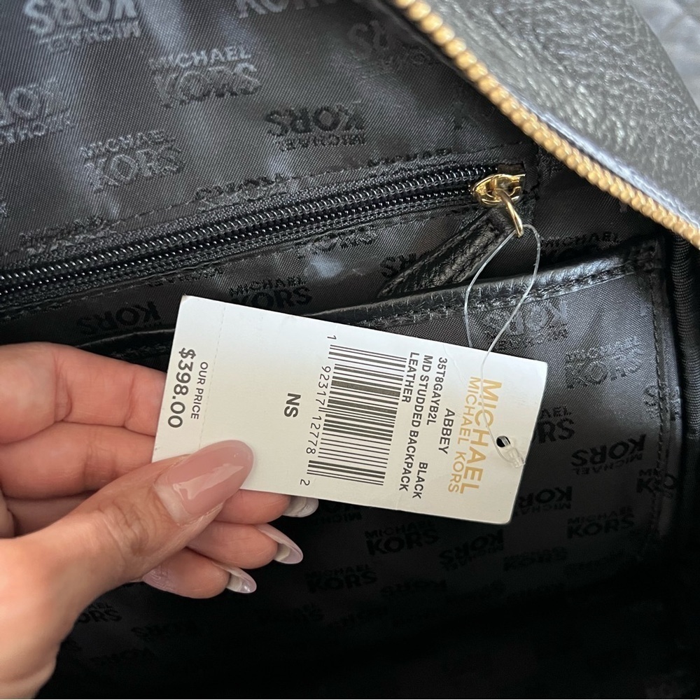 Michael Kors Backpack Women Studded Leather Backpack Black Gold Medium - Picture 13 of 13